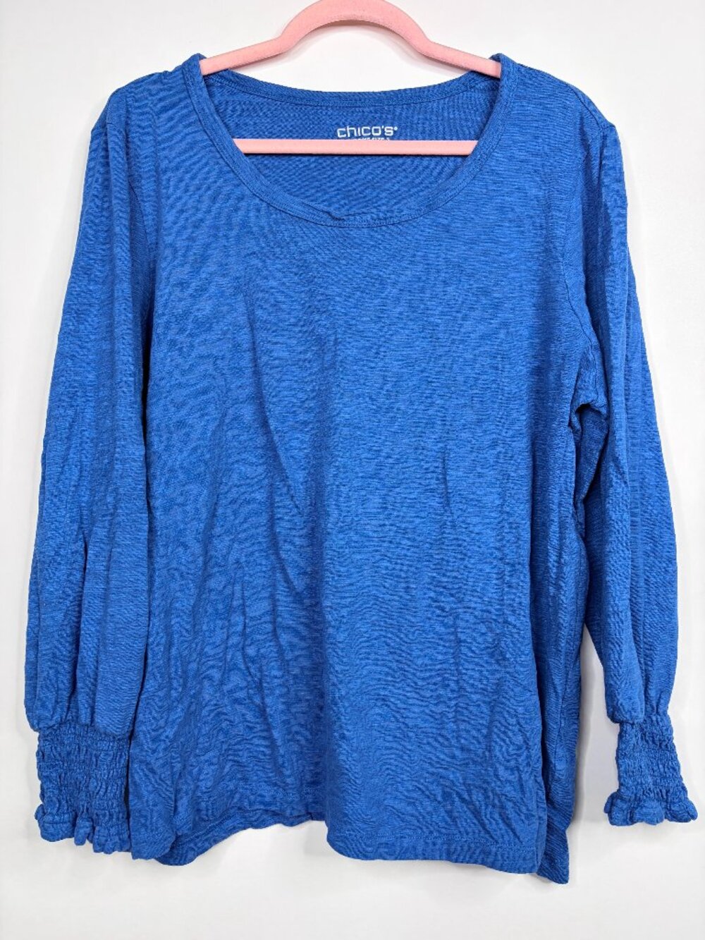2/$30 Chico's Smocked Long Sleeve Tee Scandi Blue XL/ 16 #A3983 - Picture 5 of 12